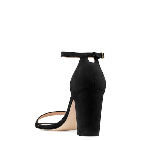 Stuart Weitzman NearlyNude Black suede ankle strap block heel sandals Sz 10.5 - Picture 4 of 16